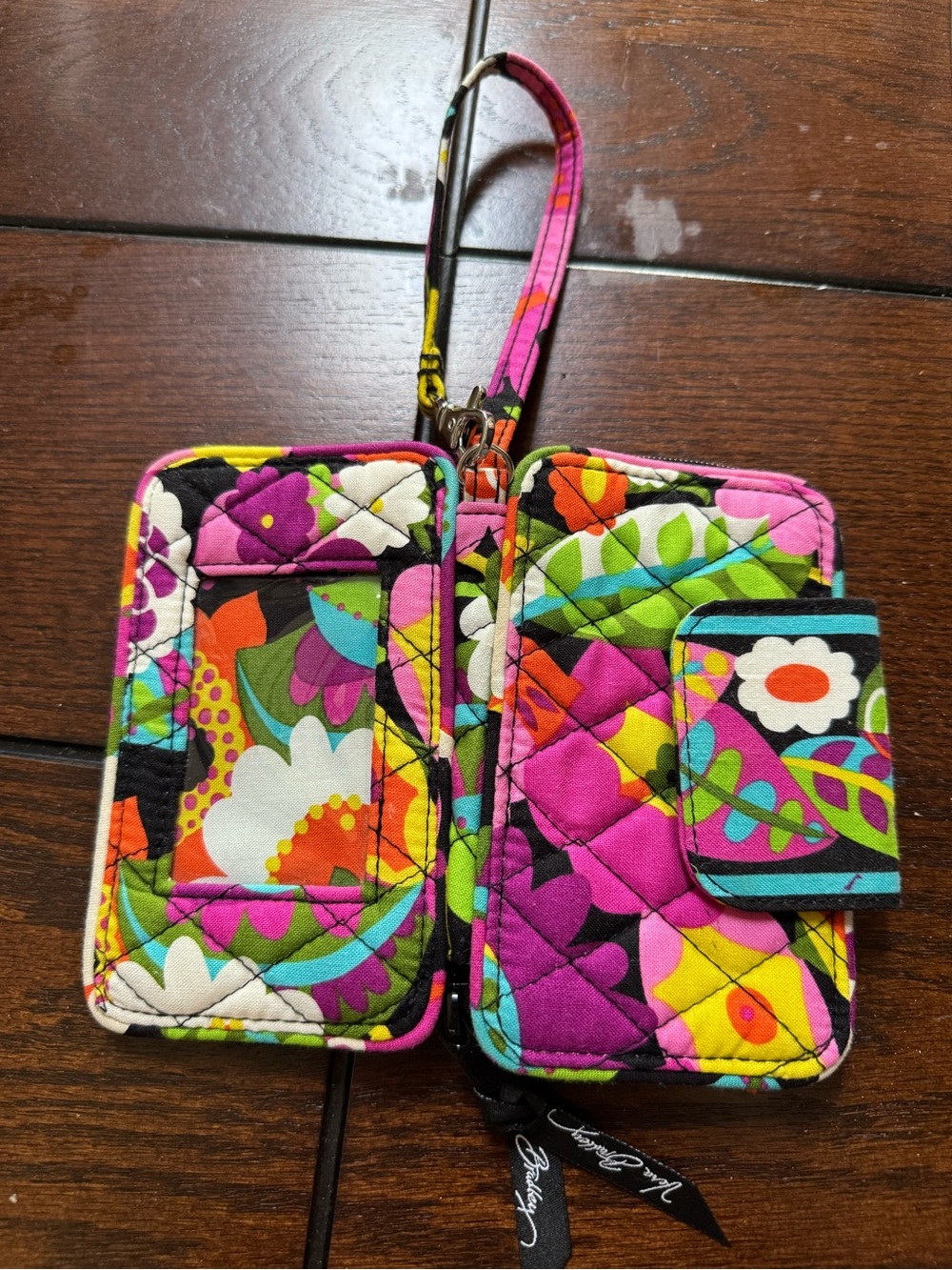 Vera Bradley Pink Multicolor Floral Quilted Wristlet Card & Key Holder